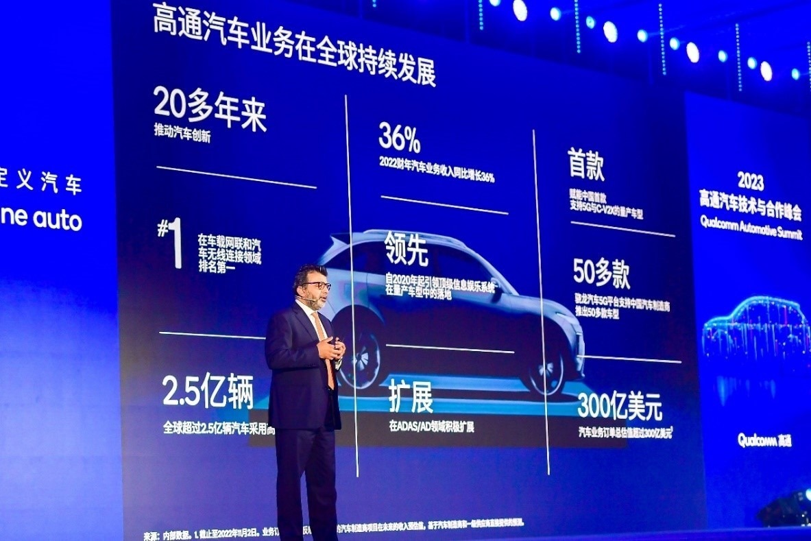 高通技術(shù)公司高級(jí)副總裁兼汽車業(yè)務(wù)總經(jīng)理Nakul Duggal發(fā)表主題演講。（受訪者供圖）