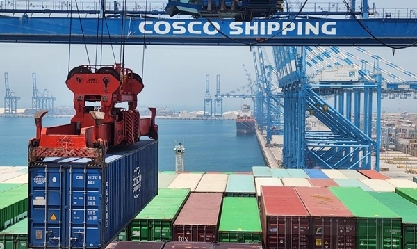 圖為“東方西班牙”輪在裝載貨物。人民網(wǎng)記者 管克江 攝