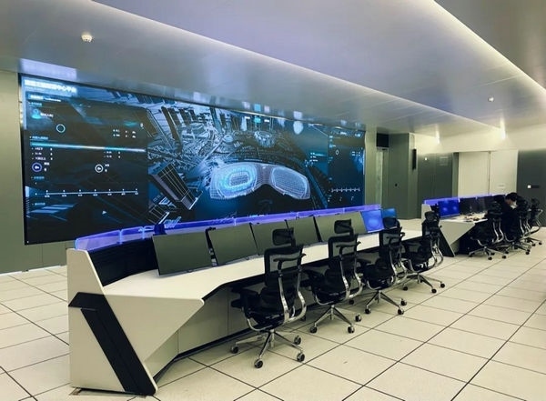 杭州奧體中心游泳館內(nèi)智慧可視化平臺。 圖片來源：場館建設(shè)方