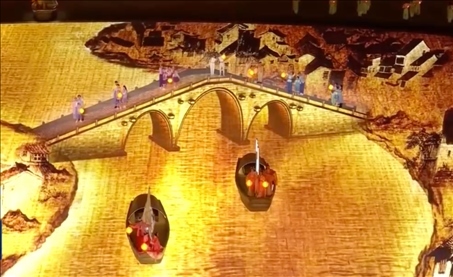 △9月23日，杭州第19屆亞洲運(yùn)動(dòng)會(huì)開幕式現(xiàn)場(chǎng)的拱宸橋形象。