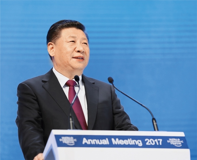 2017年1月17日，習(xí)近平主席在瑞士達(dá)沃斯國際會(huì)議中心出席世界經(jīng)濟(jì)論壇2017年年會(huì)開幕式，并發(fā)表題為《共擔(dān)時(shí)代責(zé)任 共促全球發(fā)展》的主旨演講。