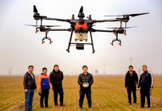 2019年2月25日，無人機(jī)教員（右三）在河北省衡水市冀州區(qū)徐莊鄉(xiāng)北榆林村為村民做植保無人機(jī)飛行操作技能培訓(xùn)。新華社記者 李曉果 攝