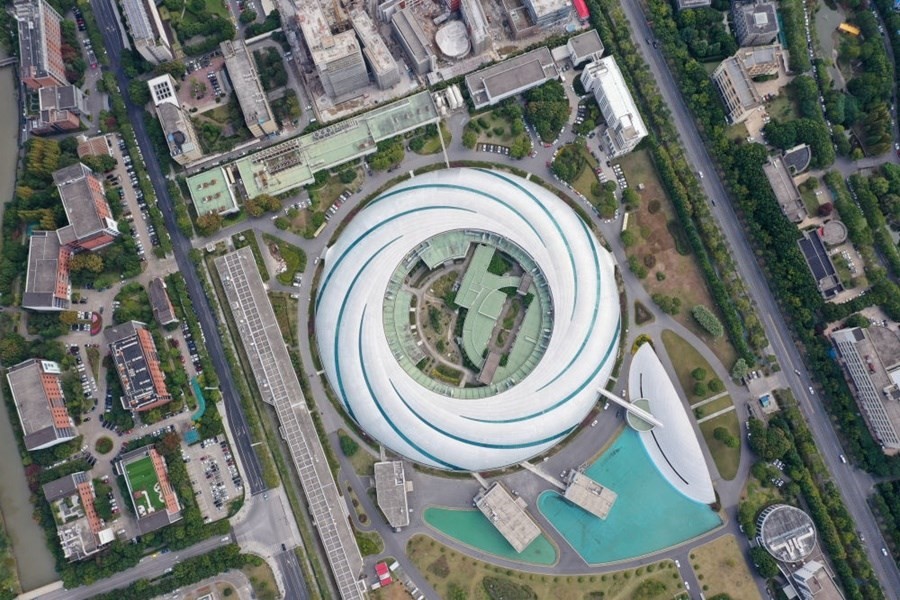 位于上海張江科學城的國家大科學裝置上海光源（2020年10月26日攝，無人機照片）。