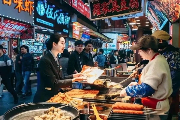 當(dāng)?shù)劂y行工作人員向個(gè)體經(jīng)營(yíng)者介紹金融服務(wù)。受訪者供圖