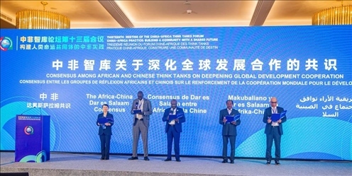 《中非智庫關(guān)于深化全球發(fā)展合作的共識》（又稱“中非達(dá)累斯薩拉姆共識”）發(fā)布。浙江師范大學(xué)非洲研究院供圖