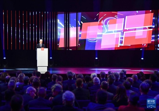 4月21日，挪威首相斯特勒在德國漢諾威工業(yè)博覽會開幕式上致辭。挪威是今年展會主賓國。新華社記者 任鵬飛 攝