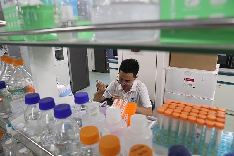 在三亞崖州灣科技城，一名青年科技工作者正在進行科研工作。