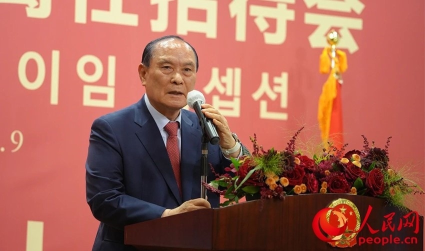 金漢圭在招待會上致辭。人民網(wǎng) 李帆攝