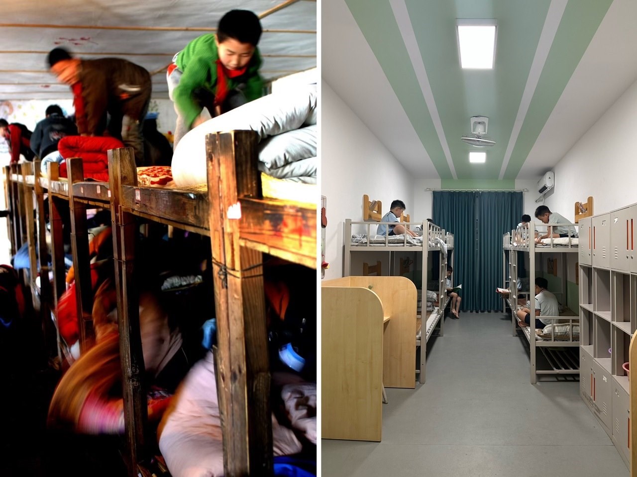 縉云縣東渡鎮(zhèn)長坑小學(xué)2005年以前的學(xué)生宿舍（左），以及現(xiàn)在的學(xué)生宿舍（右） 學(xué)校供圖