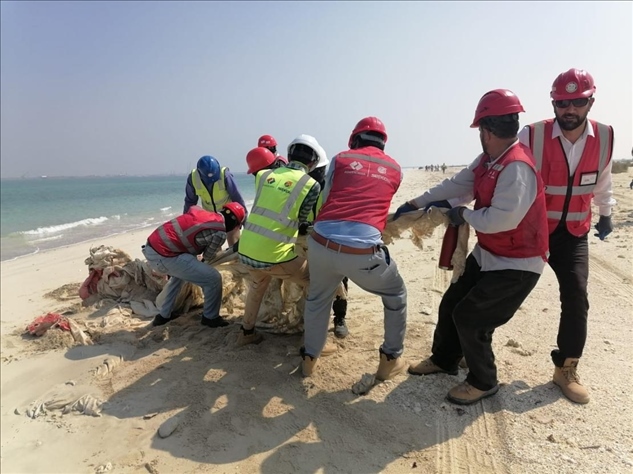 中國電建員工在撿拾海灘垃圾。中國電建供圖