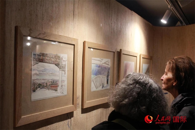 法國觀眾在欣賞展品。人民網(wǎng)記者 尚凱元攝