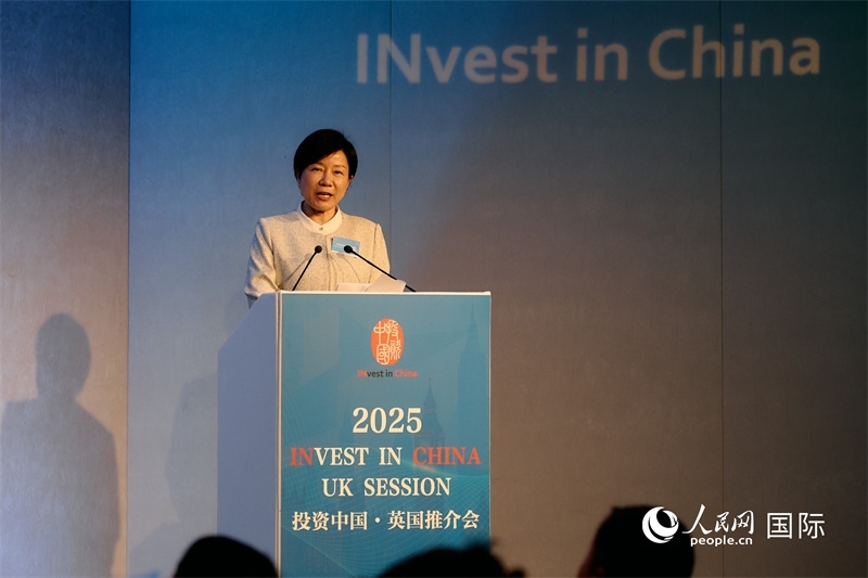 湖南省商務廳廳長龍小紅做商務工作情況推介。楊浩鵬攝。