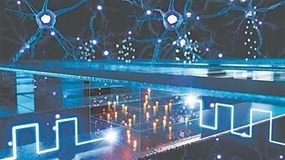 使用電化學(xué)隨機(jī)存取存儲(chǔ)設(shè)備進(jìn)行內(nèi)存計(jì)算（藝術(shù)圖）。圖片來源：韓國(guó)浦項(xiàng)科技大學(xué)